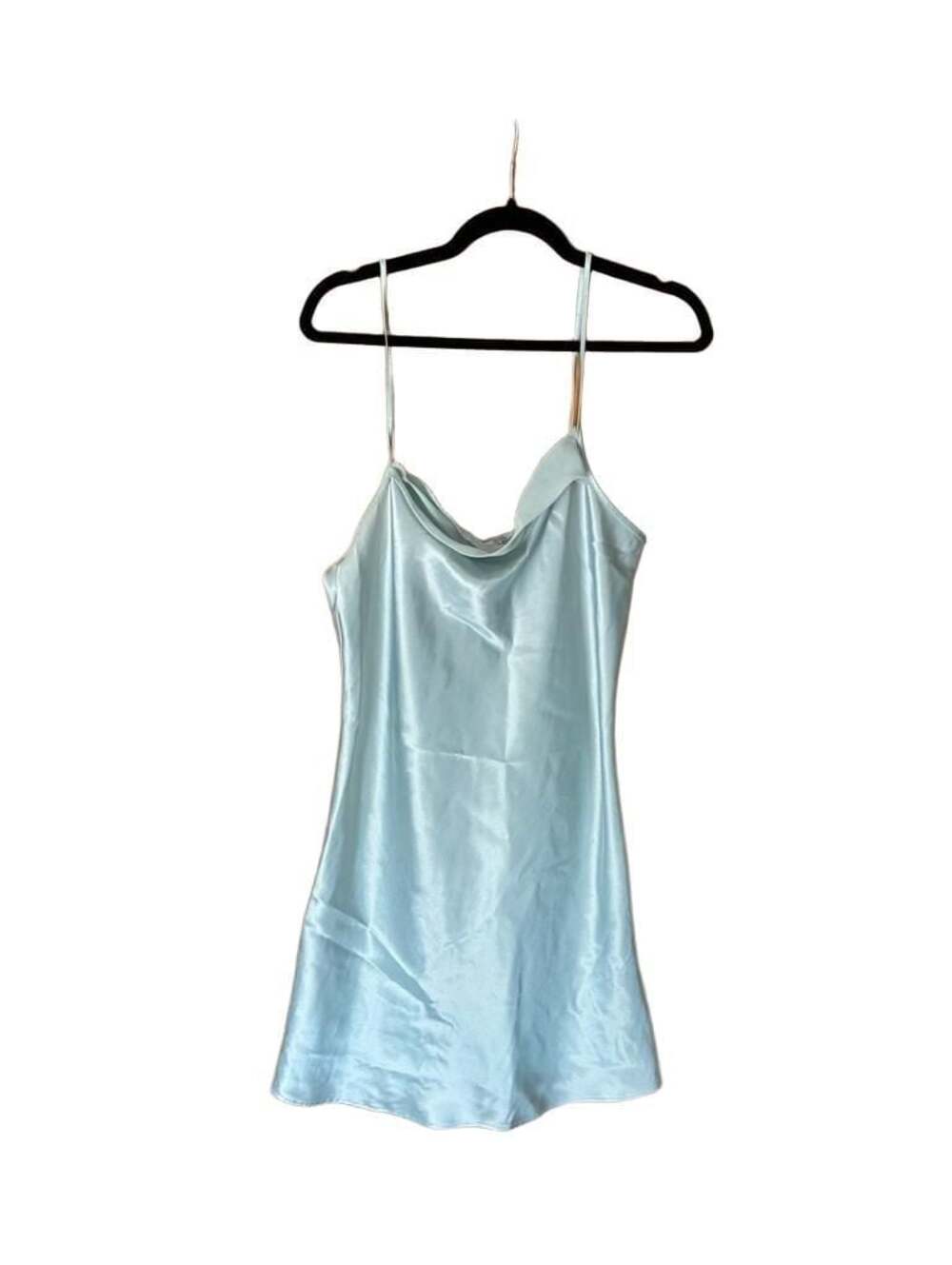 Jones New York Light Blue Satin Cowl Neck Mini Slip Dress Size Large